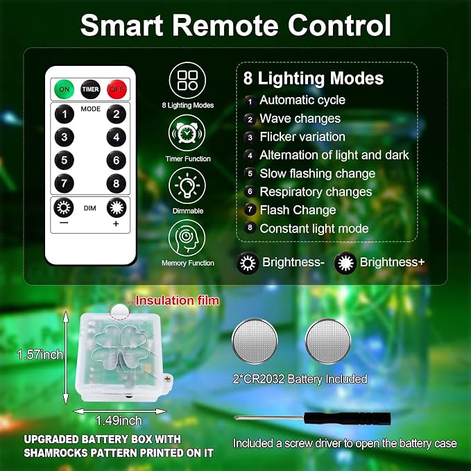 ZGWJ 12 Pack Green Fairy Lights, Mini String Lights with Remote and Timer | 8 Lighting Modes Timing Function Battery Operated 7 FT 20 LED Waterproof,Halloween Christmas Tree Parties Decor
