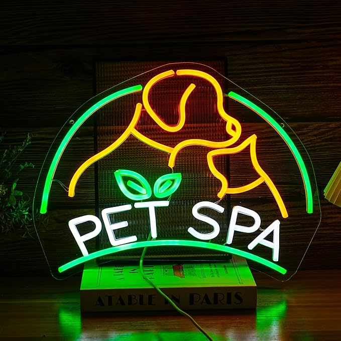 Pet SPA Neon Sign Dog And Cat LED Neon Light for Wall Decor Dimmable USB Powered Animal SPA for Pet Shop Pet Beauty Salon Pet Grooming Home Decor