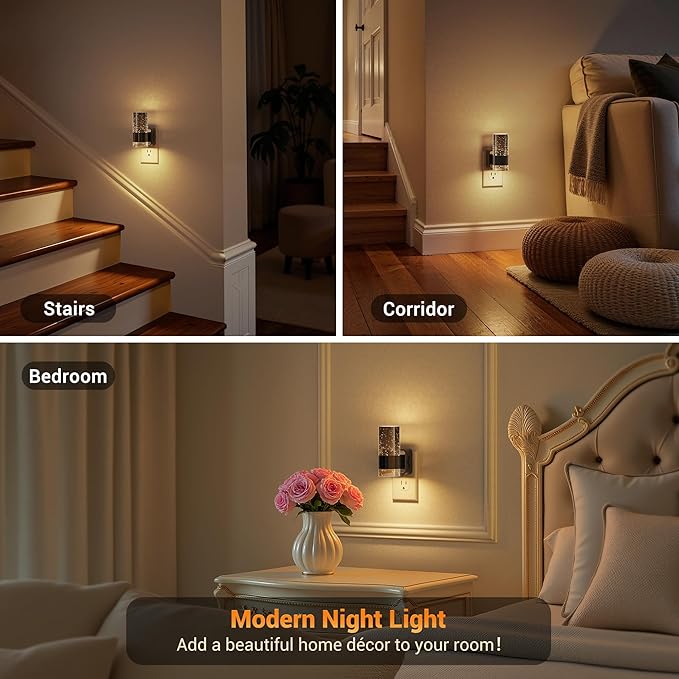 JandCase Night Lights Plug into Wall, 2 Pack Automatic LED Night Light | 0-100LM Dimmable, 3000K Plug in Night Lights with Auto Light Sensor, for Bathroom Hallway Decor