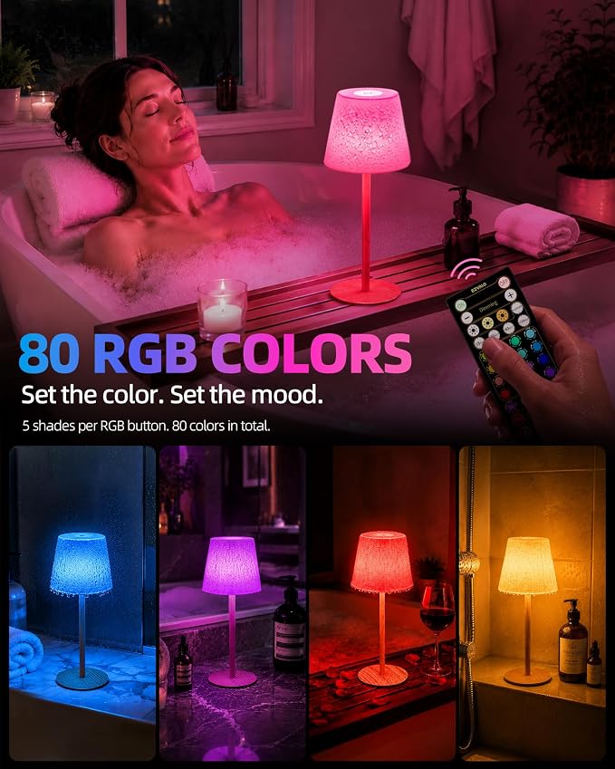 EZVALO Spa-Like Shower Lamp – Waterproof Bathroom Lamp with Remote, Rechargeable Cordless Mood Light, 3 Color Temps & 80 RGB Colors for Relaxing Bathroom & Bathtub Experience (1 Pack)