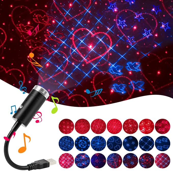 USB Star Night Light for Car Interior,Ceiling, Bedroom, Party and More | 9 Functional Modes , 24 Lighting Effects,Sound Activated Strobe Atmosphere Decorations