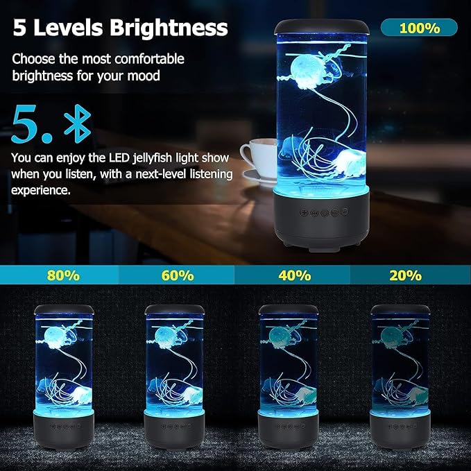 Jellyfish Lamp with Bluetooth White Noise Sound, 7-Color Changing Light with 5 Levels Brightness Jellyfish Aquarium Bubble lamp for Relaxing Decorating Gift Lamps for Adults and Kids