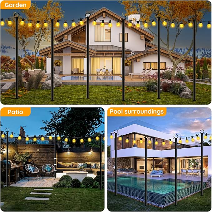 7 Pack String Light Poles,Poles for Outdoor String lights10 Ft Metal Poles with Fork for Outdoor String Lights,Outdoor Light Poles with Fork,Patio,Deck,Backyard
