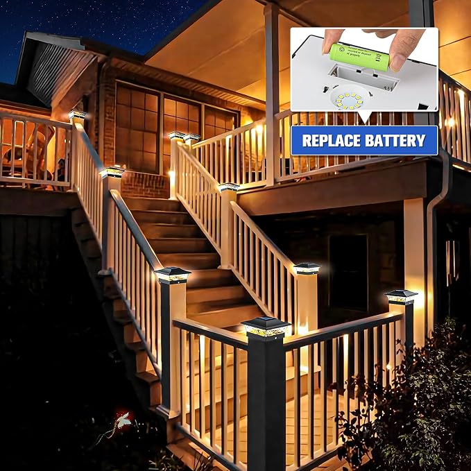 VOLISUN Solar Post Cap Lights, 2 Modes Outdoor Fence Lights (12Pack,Black) | Fits 4x4/6x6 wooden & vinyl posts, warm white, waterproof durable ABS shell lens for patio, garden, backyard fence decoration