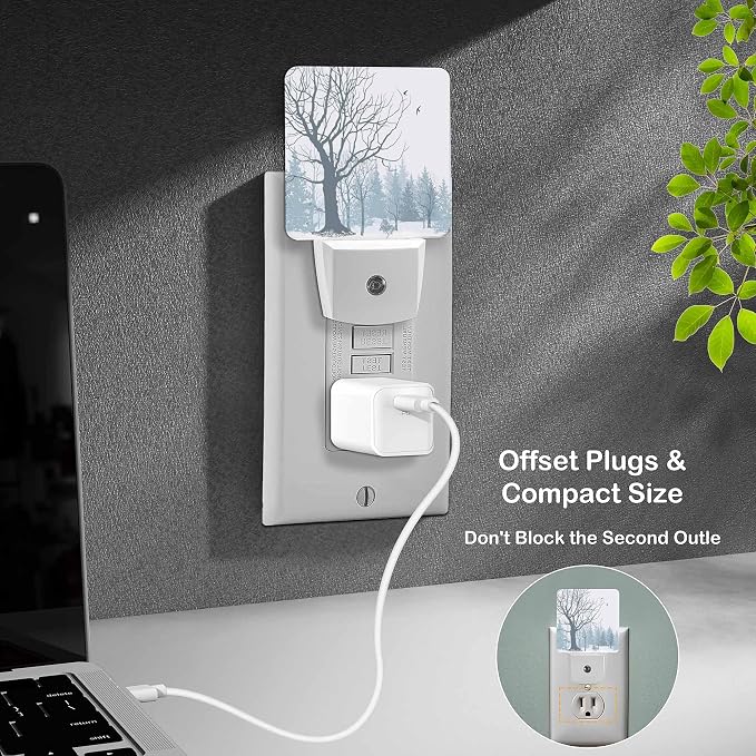 LED Night Light Lamp with Smart Sensor Dusk to Dawn Sensor,Snowy Forest Night Light Daylight White,0.5W Plug-into Wall for Adults,Bedroom,Bathroom,Hallway,Kitchen