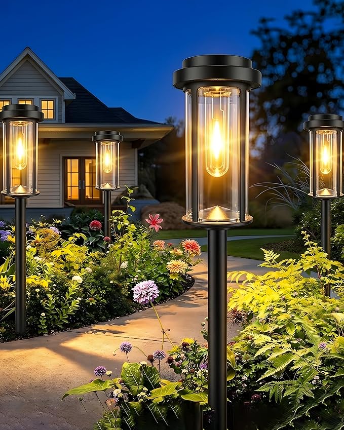 DERAYSION 8 Pack Solar Pathway Lights Outdoor 21" LED Solar Garden Lights | Dusk to Dawn Bright Solar Lights Outdoor Waterproof IP65 Outdoor Solar Lights for Garden Yard Path Landscape Driveway Decor