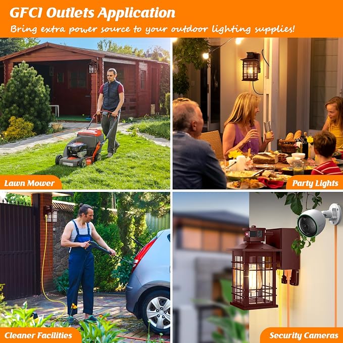 2-Pack Porch Light with GFCI Outlets, Brown Motion Sensor Dusk to Dawn Outdoor Wall Light Fixture, Waterproof Outside Wall Lantern Sconce 3 Lighting Modes, Exterior Wall Light for Front Door House
