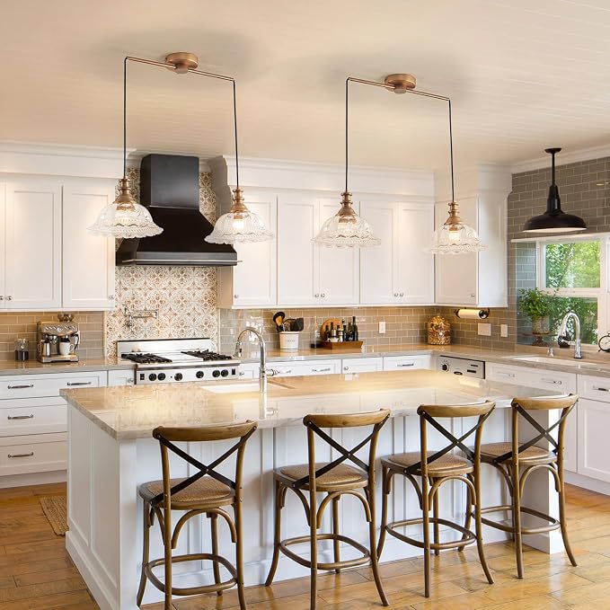 HDDFL Vintage 2 Light Pendant Light Fixtures Modern Glass Hanging Lamps with Adjustable Cord for Kitchen Island Dining Room Living Room Hallway