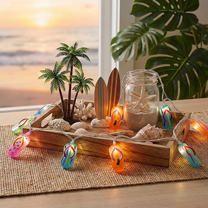 8.5Ft Tricolor Slipper String Lights, Outdoor Tropical Beach Themed Flip-Flop Light with 10 Plastic Bulbs, Summer Waterproof Hanging Slipper Lights for Outside Patio Garden Tent Party Decor, White