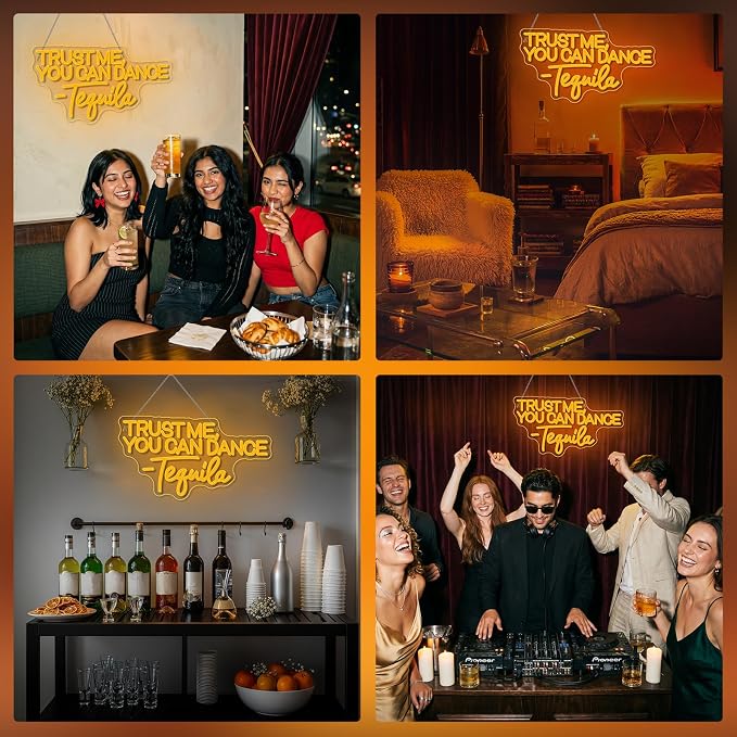 Trust Me You can Dance Tequila Neon Sign Yellow Letter Neon Lights Vibrant Orange Neon Bar Signs for Wall Decor USB Light Up Sign for Home Bar Man Cave Party Club Restaurant