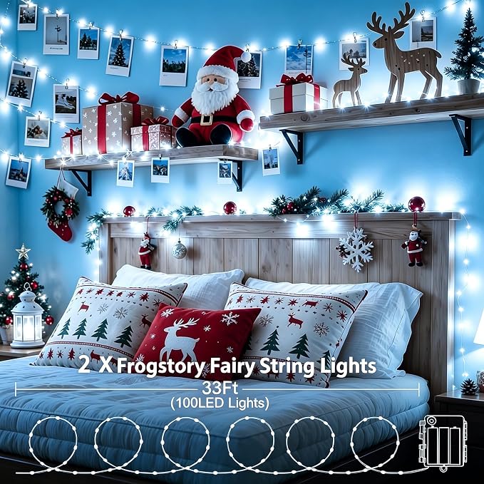 2 Pack Battery Operated LED Fairy Lights with Remote, 33ft 100LED Waterproof Silver Wire Starry Lights with Reel for Wedding Party Christmas Decor, White