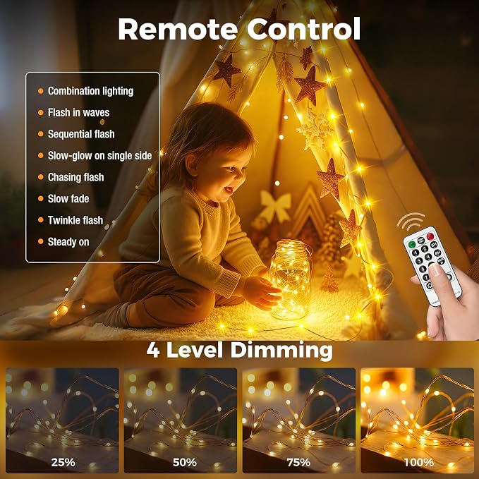 btfarm 2 Pack Fairy Lights Plug in with Remote, 33FT 100 LED Twinkle Lights | Dimmable & Timer, 8 Modes String Lights, IP65 Waterproof for Bedroom Garden Christmas Decorations Indoor Outdoor, Warm White
