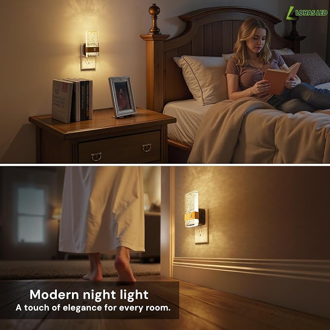 L LOHAS LED Motion Sensor Night Light, 2 Pack Night Lights Plug Into Wall | Motion Activated and Dusk to Dawn Sensor, 0-100LM Dimmable Nightlight, Warm White Nightlights for Bathroom, Hallway, Gift