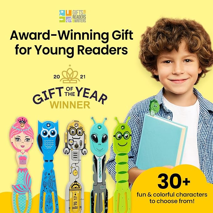 Gifts for Readers & Writers Book Light for Kids, Clip On Reading Light for Bed, 2in1 Flexilight Pals & Bookmark, Small & Lightweight with a Soft Glow, 2 Batteries Included, Mermaid Teal