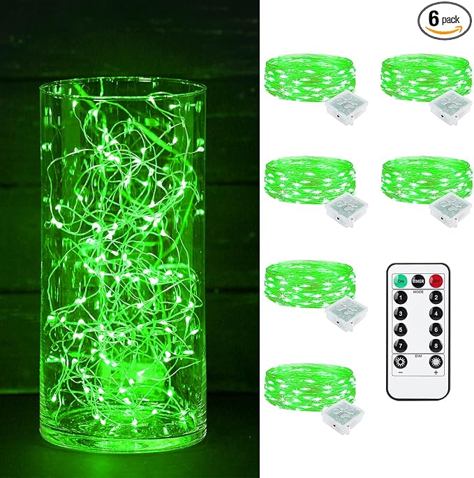 6 Pack Fairy Lights Battery Operated with Remote Timer 8 Lighting Modes,7ft 20 LED Waterproof Mini String Lights for Halloween Christmas Table Centerpieces Bedroom Decorations,Green