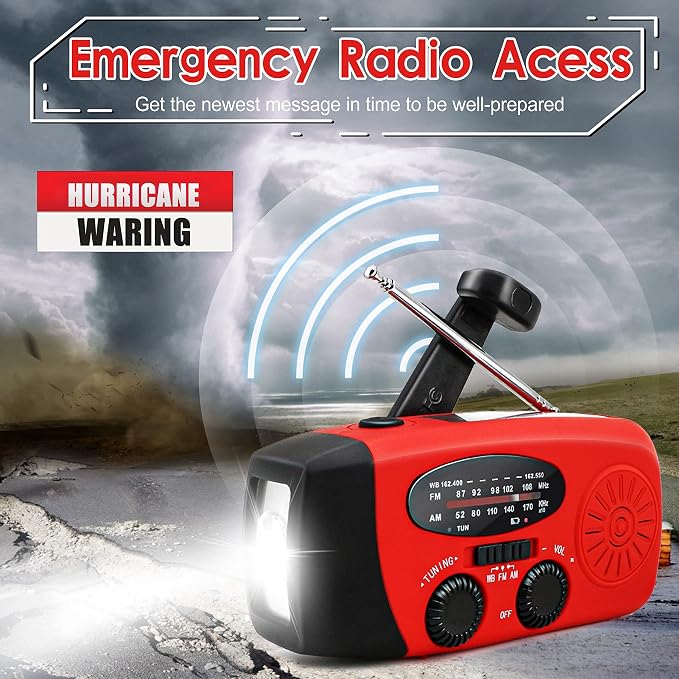 RunningSnail Hand Crank Radio with LED Flashlight, for Power Outage | AM FM NOAA Emergency Weather Radio,2000mAh Phone Charger,Hand Cranked,Solar Panel