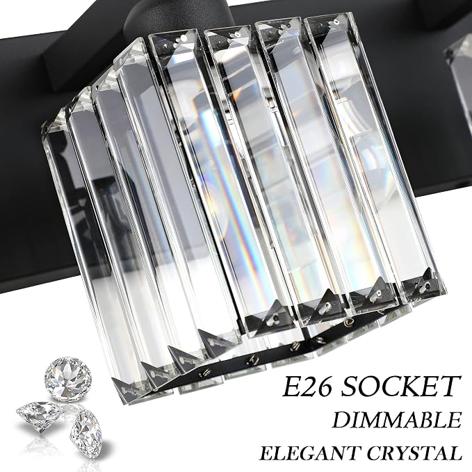 Aipsun Black Light Fixtures Bathroom Vanity Light Crystal Modern Vanity Light for Bathroom 4 Light (Exclude Bulb)