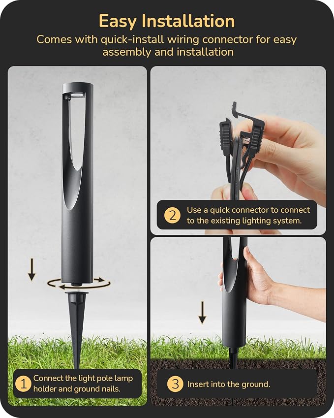 EDISHINE Low Voltage Landscape Lights for Walkway 6 Pack | 150LM 3000K, CRI80, LED Electric Outdoor Landscape Lighting with Connectors, Waterproof for Yard, Garden