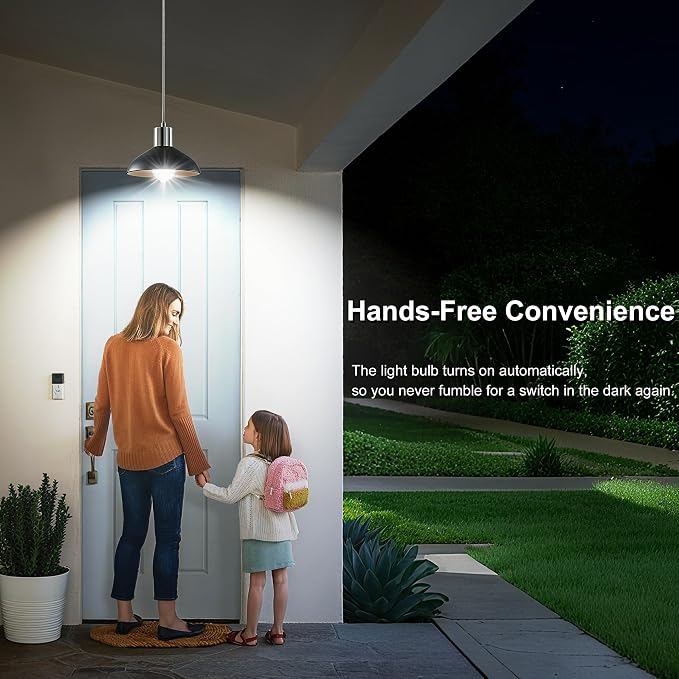 Motion Sensor Light Bulbs, 12W Motion Activated Dusk to Dawn Outdoor Light Bulb (100Watt Equivalent) A19 E26 6000K Cool White for Outdoor Indoor Front Door Porch Garage Basement Hallway, 1 Pack