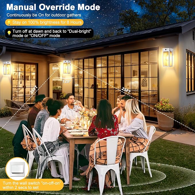 Porch Lights with GFCI Outlet, 2-Pack Motion Sensor Outdoor Lights | Dusk to Dawn, Anti-Rust, Waterproof, Tempered Glass, Easy Installation, E26 Socket, Exterior Lighting for Patio Garage, White