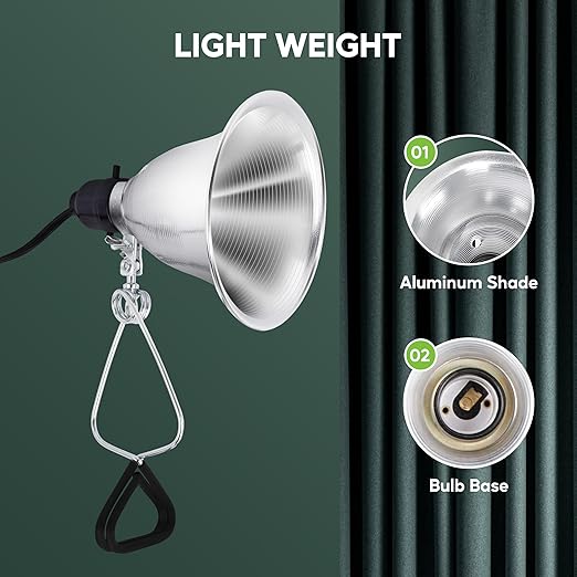 Healsmart 5.5" Clamp Light Socket, 60-Watt Maximum with 6 Feet 18/2 SPT-2 Cord, Aluminum Reflector E26 (no Bulb Included), for Reptiles and Plants Growing, 2-Pack