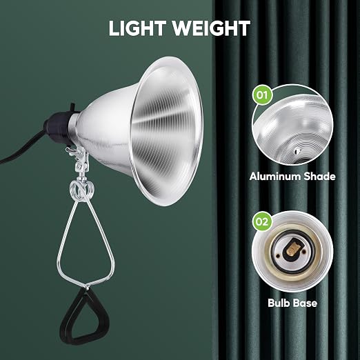 HealSmart 5.5" Clamp Light Socket, 60-Watt Maximum with 6 Feet 18/2 SPT-2 Cord, Aluminum Reflector E26 (no Bulb Included), for Reptiles and Plants Growing, (Pack of 1)