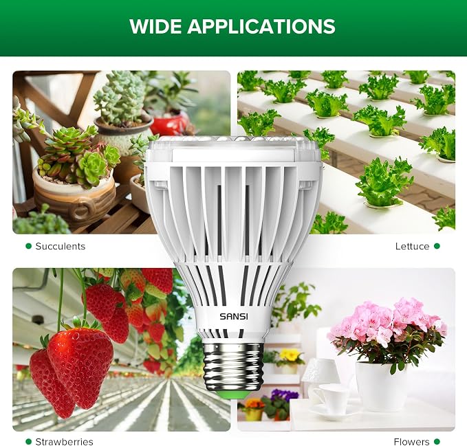 SANSI 300W Equiv. Full Spectrum LED Grow Light Bulb 5000K+660nm E26 Base | PAR25 30W Daylight White Grow Bulb for Indoor Plants, 25,000 Hours Lifespan Plant Light with E26 Base, Non-Dimmable