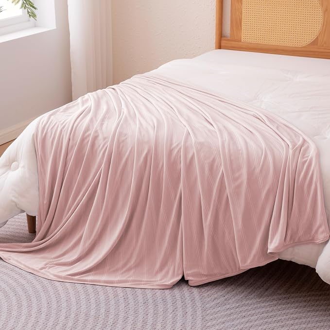 Amazon Basics Striped Cooling Blanket for Hot Sleepers, Reversible Lightweight Thin Throw Blanket for Bed, Couch and Sofa, King (90" x 108"), Pink Striped