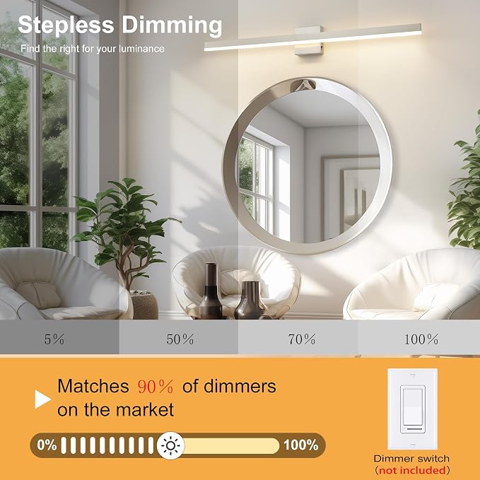 Nickel Bathroom Vanity Light Fixture 39.4'' 20W Dimmable 5CCT LED Hardwired | Bathroom Light Fixture Over Mirror, Bathroom Wall Sconce, Rust-resistant, ETL Certificated, 2700K/3000K/3500K/4000K/5000K