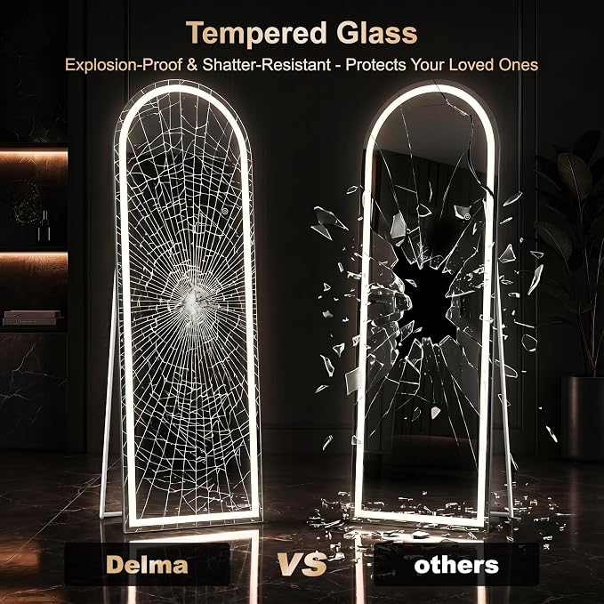LED Arched Full Length Mirror, 60"x21" Full Body Mirror with Lights, Dimmable & 3 Color Lighting, Standing/Leaning/Wall Mounted Vanity Mirror for Bedroom, Dressing Room, Living Room