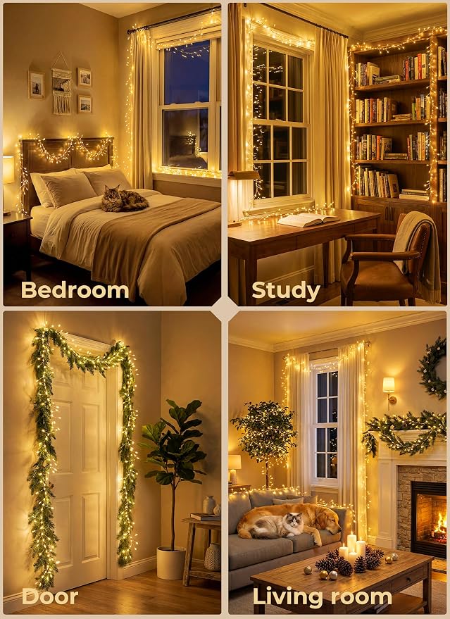 Fairy Lights Plug in for Bedroom Classroom | 10FT 388-LED Twinkle String Lights for Bedroom, Firecracker Lights for Ceiling Wreath Window Wedding Christmas Tree Decor