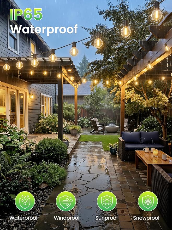 LACHON Outdoor String Lights 50FT, Patio Lights Outside with 25 G40 Shatterproof LED Bulbs, Waterproof Dimmable Hanging Connectable Globe Outdoor Lights for Backyard, Bistro, Porch, Deck, Balcony