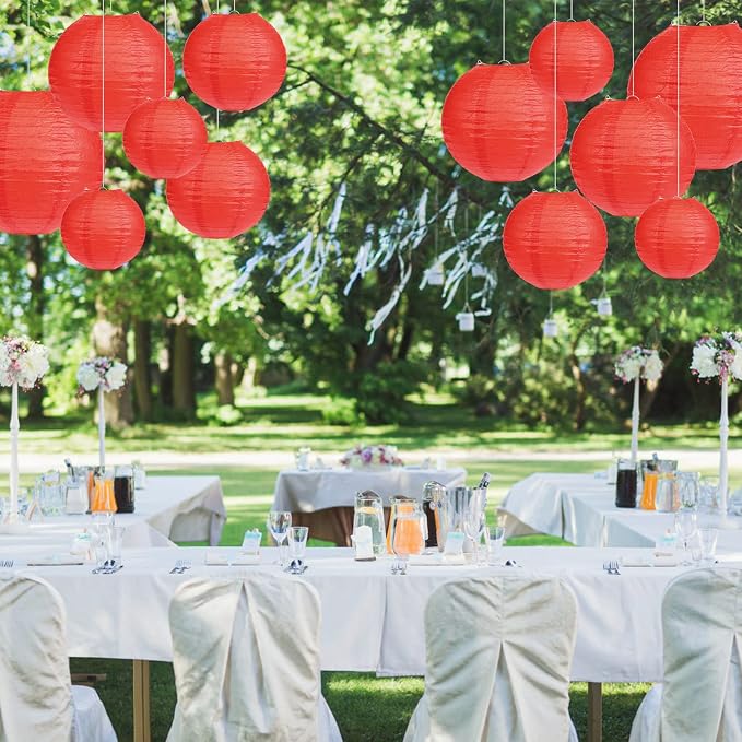 LIHAO 20 Pack Red Paper Lanterns, 4 Assorted Sizes Round Hanging Decor | Chinese New Year, Lunar New Year, Red Chinese Lantern, Wedding or Birthday Party, Metal Frames Included
