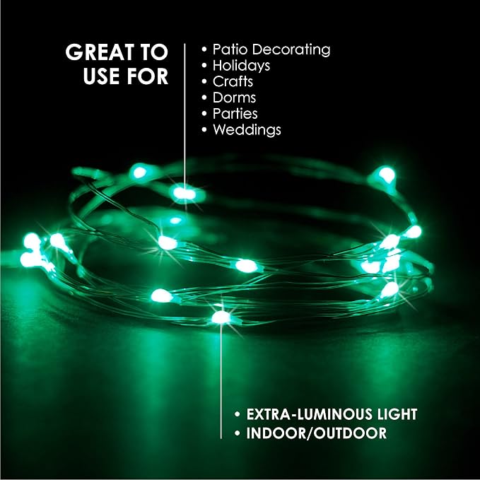 2-Pack 20 LED Wire Twinkle Fairy Lights, Battery Powered, Waterproof — Christmas, Holidays, Wedding, Party — Bedroom, Living Room — 6.5 Ft, Green, Indoor & Outdoor