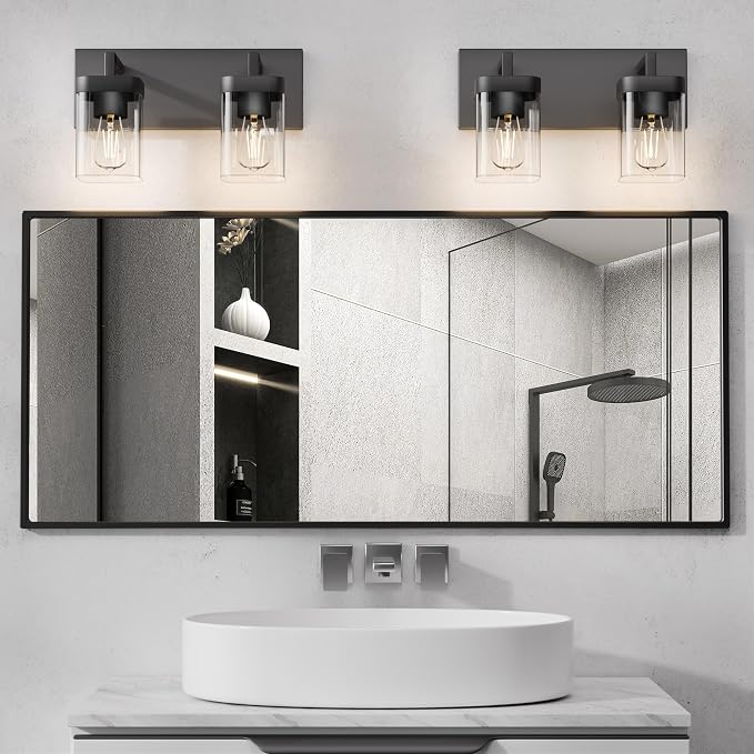 Bathroom Vanity Light, Square Design 2 Lights Morden Bathroom Lighting Fixtures Over Mirror, Black Light Fixtures for Living Room/Bedroom