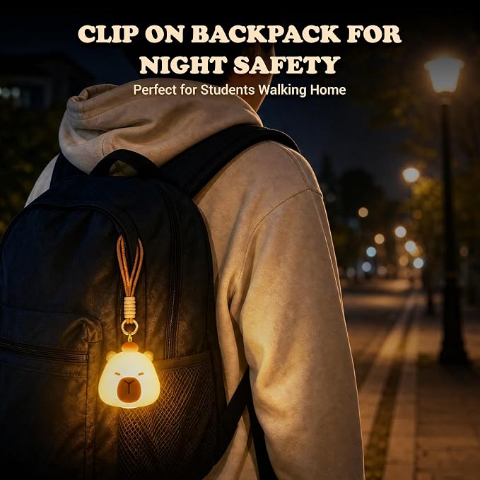 UNEEDE Mini Capybara Night Light with Lanyard, 8 Color Changing Rechargeabl | Portable Mini Kids Night Light , Soft Silicone Cute Lamp for Bedroom & Camping, Capybara Gifts