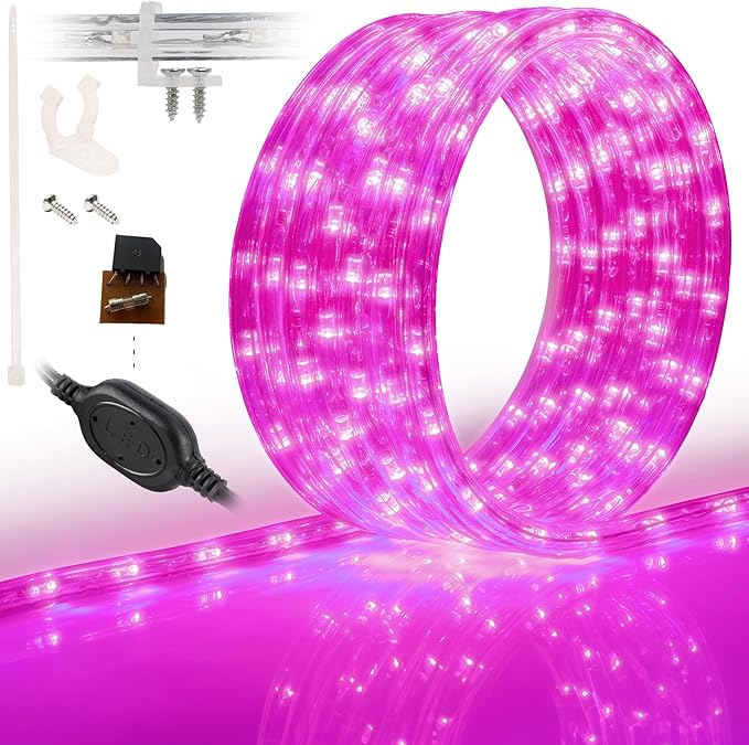 WYZworks 108LEDs, 10ft LED Outside Rope Lights, Waterproof Permanent Outdoor ETL Certified Connectable Clear Tube, Christmas Palm Tree Holiday Decorative Landscape Patio Accent Lighting - Pink