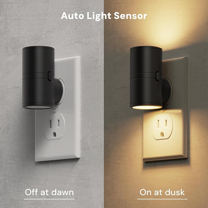 L LOHAS LED Night Light, Night Lights Plug into Wall, Dimmable Nightlights | 50/100LM, Soft White 3000K, Light Sensor, Rotating Nightlight Plug in, Adults Hallway Bedroom Bathroom,[Black Shade,6Pack]