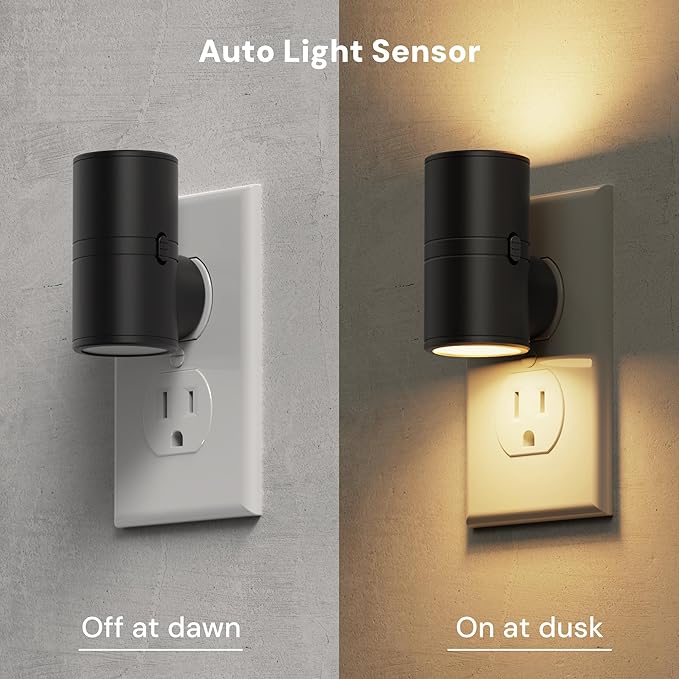 L LOHAS LED Night Light, Night Lights Plug into Wall, Dimmable Nightlights | 50/100LM, Soft White 3000K, Light Sensor, Rotating Nightlight Plug in, Adults Hallway Bedroom Bathroom,[Black Shade,2Pack]