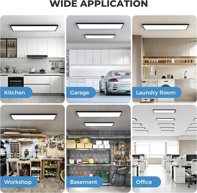1x4 LED Flat Panel Light Surface Mount 42Pack,5CCT Selectable,Black | 6500LM,5 Wattage Selectable, 0-10V Dimmable LED Ceiling Light Fixture with Corner Protection for Office & Commercial