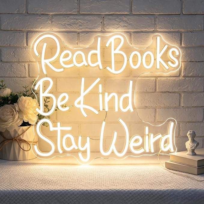Neon Sign Led Sign Neon Signs for Wall Decor Neon Lights Up Signs | Read Books Be Kind Stay Weird Neon Sign, Warm White Room Decor, Girls Gift, Party, Classroom Wall Decor, 5V USB Powered