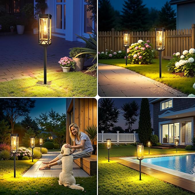 KOOPER Taller Solar Pathway Lights Outdoor, 4 Pack Upgraded Brighter Solar Garden Lights Solar Powered, Up to 15 Hours Outdoor Solar Lights for Yard Landscape Walkway Driveway Sidewalk (Warm White)