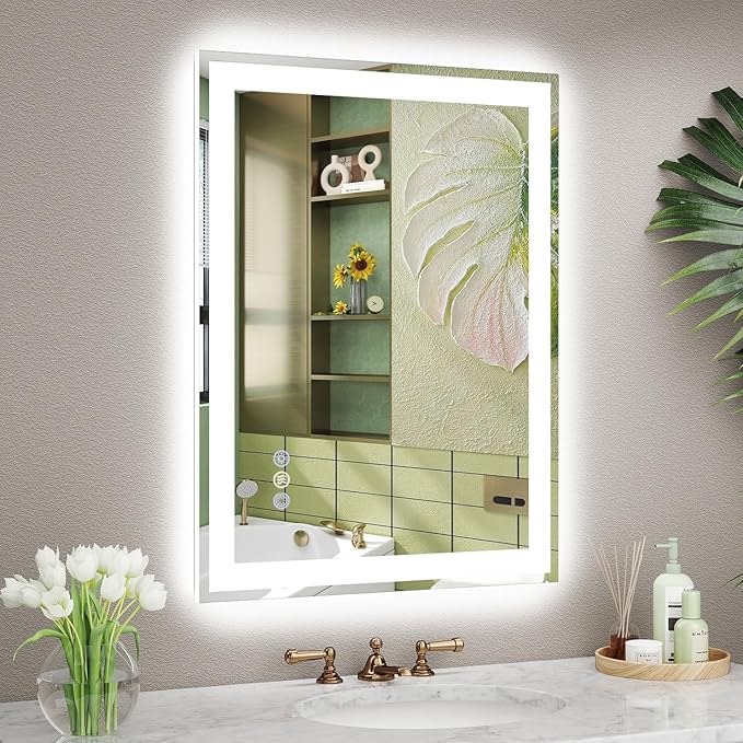 24x32 LED Bathroom Mirror with Lights, Super Bright Front & Backlit Vanity Mirror for Wall, Anti-Fog & Memory Smart Mirror, 5mm Shatter-Proof Tempered Glass, ETL Listed, Vertical/Horizontal