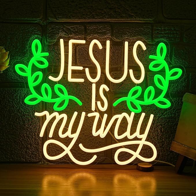 Jesus Is My Way Neon Sign Dimmable Led Jesus Quote Sign Christian Letter Light Sign for Bedroom Christ Church Easter Wedding Decor