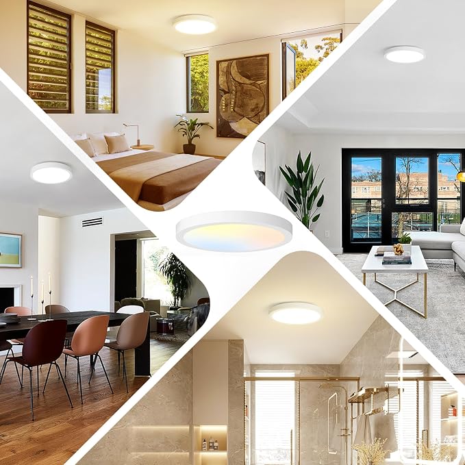 7 Inch Flush Mount LED Ceiling Light Fixture, Dimmable, 1200LM | 15W 3CCT 3000K/4000K/5000K Selectable Round Flat Panel Light, 0.67" Super Slim Ceiling Lamp for Porch, Laundry, White 16Pack