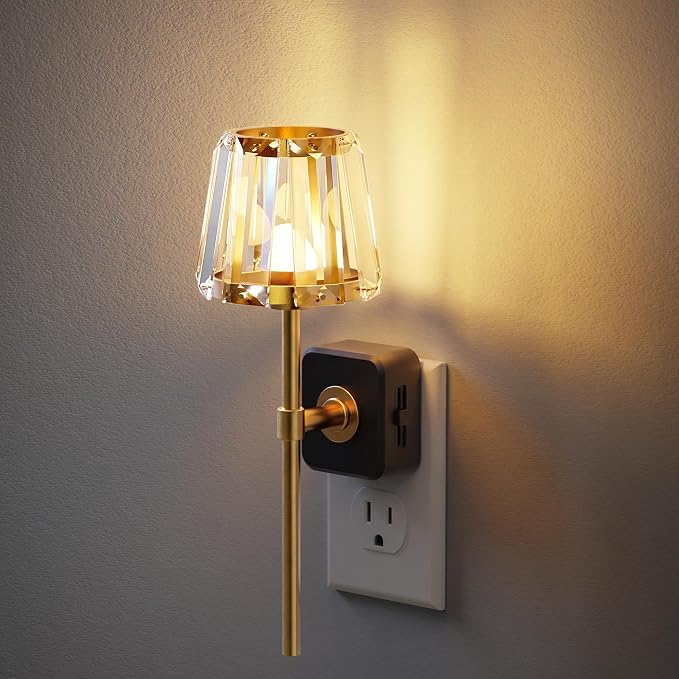 JandCase Night Lights Plug into Wall, Vintage Nightlights | Dusk to Dawn Sensor, 0-100LM Dimmable, Crystal Lamp for Living Room Bedroom Hallway