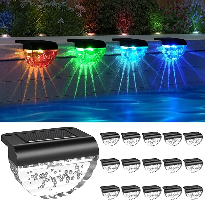 16 Pack Solar Deck Lights Outdoor, Solar Step Lights Waterproof for Outside, Yard, Patio, Garden, Pool, Railing, Stairs, Fence (Color Changing)