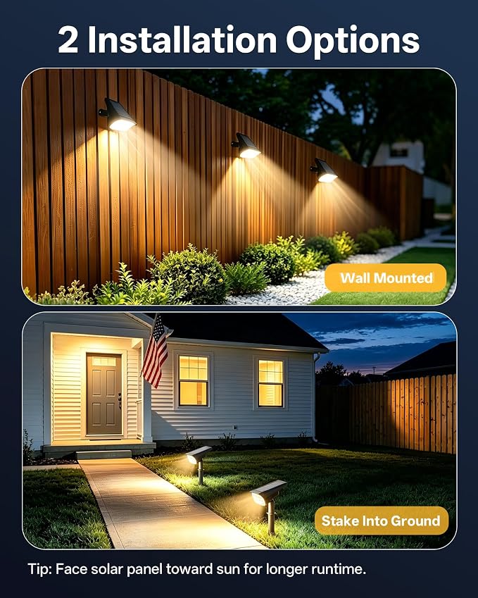 Solar Lights Outdoor Waterproof IP65, 56 LED 3 Lighting Modes Solar Spot Lights Outdoor, Solar Powered Landscape Lighting for Yard Pathway Garden, 4 Pack (Warm White)
