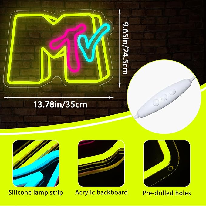Music Neon Sign for Wall Decor Music LED Light for Man Cave | Dimmable music neon light, bedroom, record studio bar nightclub party concert decor, birthday gifts, size 13.7*9.6 in