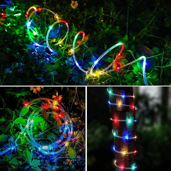 LED Rope Lights Battery Operated String Lights 40Ft 120 LEDs 8 Modes | IP65 Waterproof Battery Powered Rope Lights With Dimmable Remote for Party Garden Holiday Decoration 2Pack